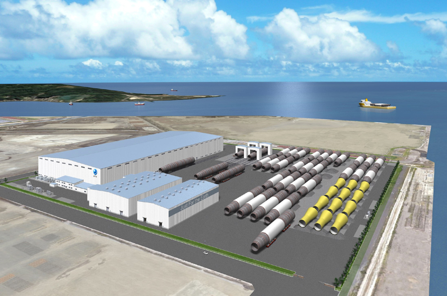 JFEエンジニアリングの洋上風力発電設備モノパイル式基礎製造新工場