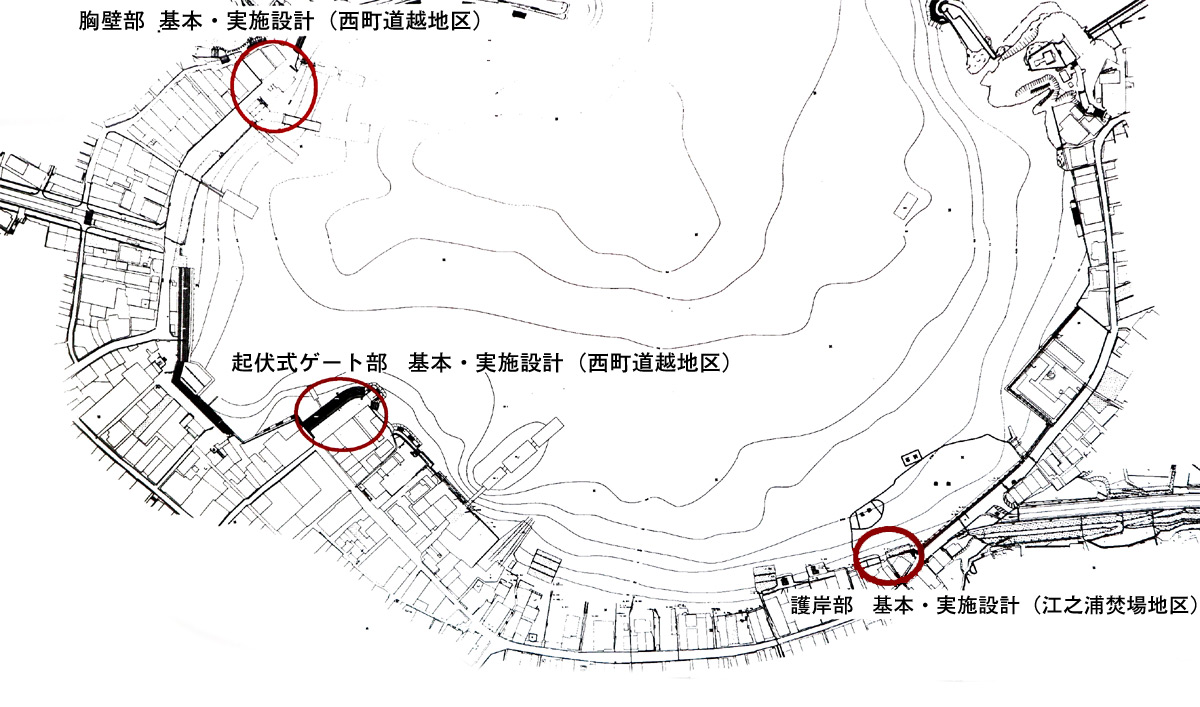 福山港鞆地区護岸設計 3ヵ所一括で入札