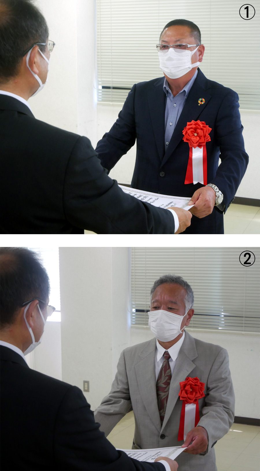建設工事優良成績者の井上道路と葉名組を表彰 尾道市上下水道局